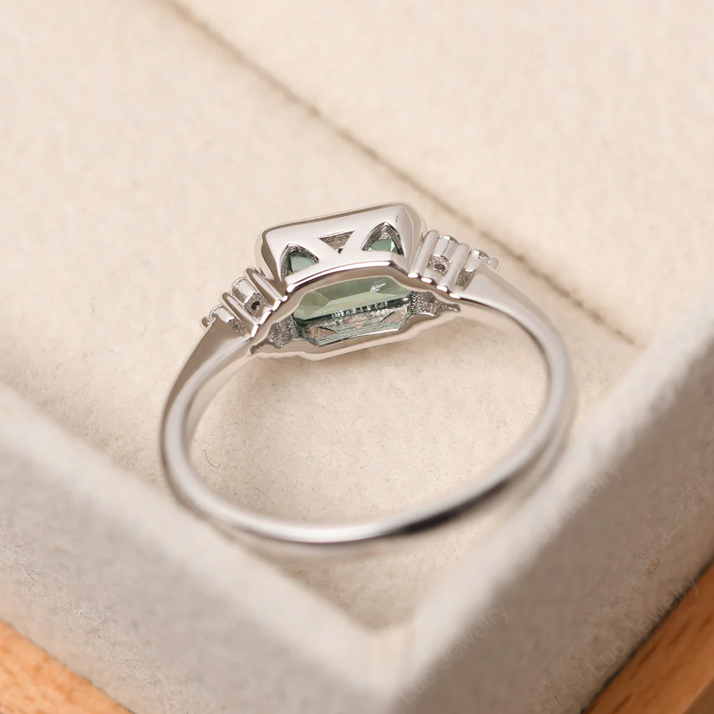 Classic Horizontal Bezel Set Green Sapphire Ring - Image 3