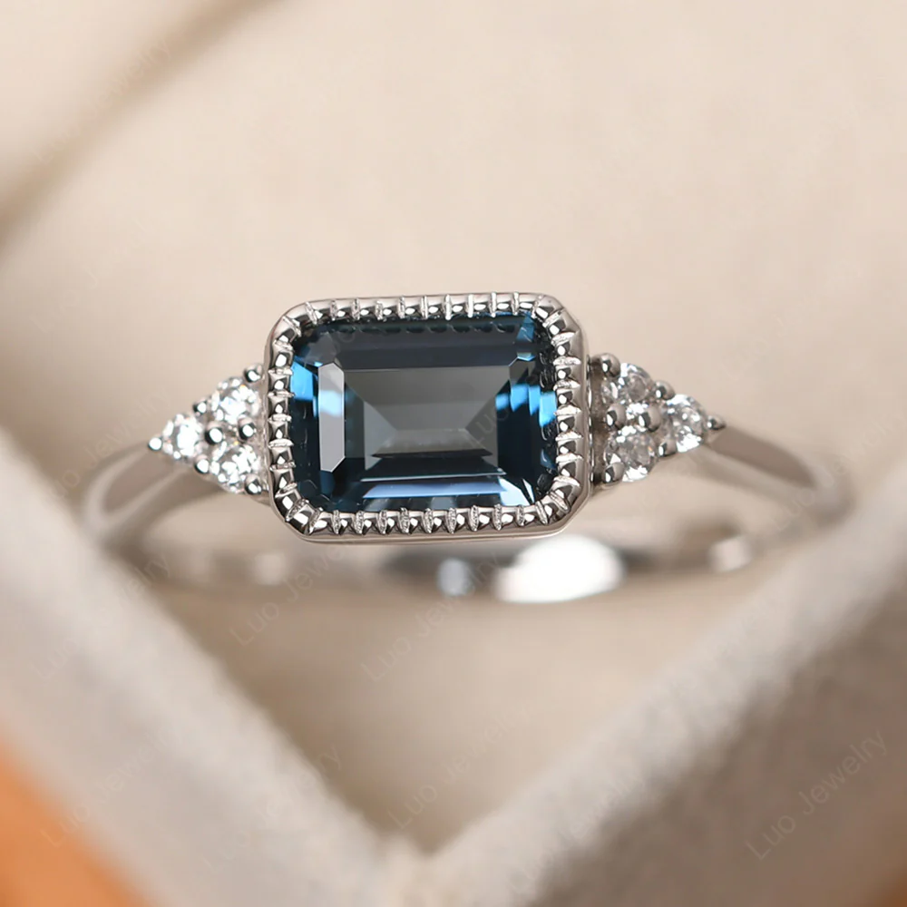 Classic Horizontal Bezel Set London Blue Topaz Ring