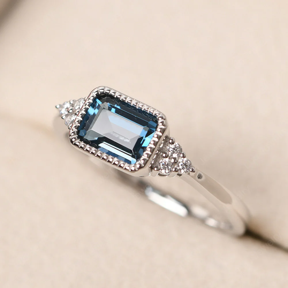 Classic Horizontal Bezel Set London Blue Topaz Ring - Image 2