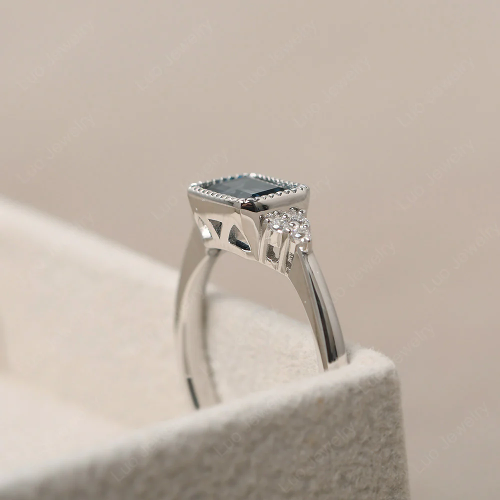 Classic Horizontal Bezel Set London Blue Topaz Ring - Image 4