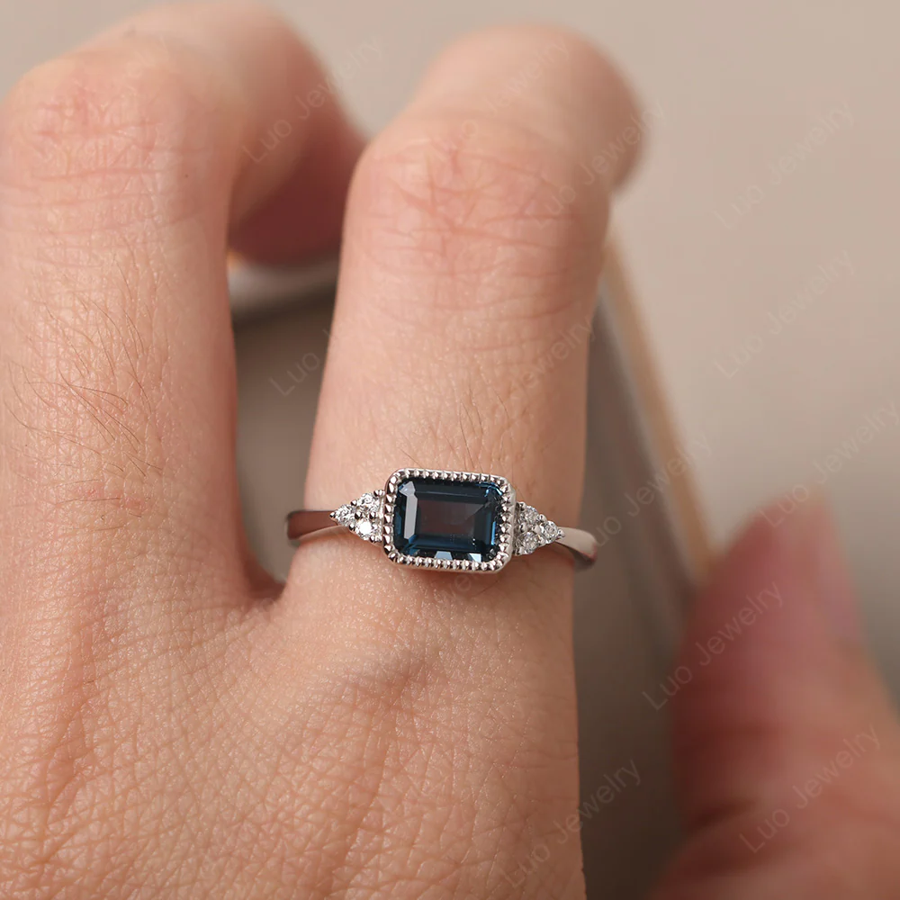 Classic Horizontal Bezel Set London Blue Topaz Ring - Image 5