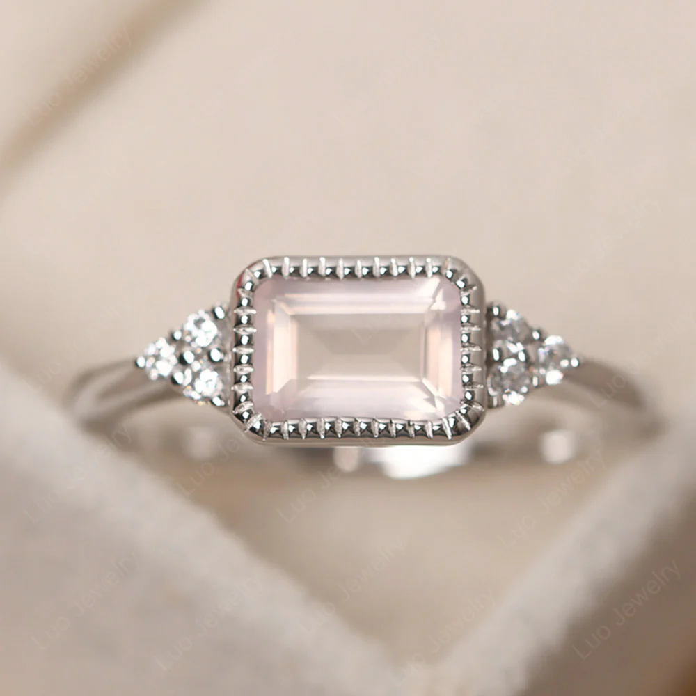 Classic Horizontal Bezel Set Rose Quartz Ring