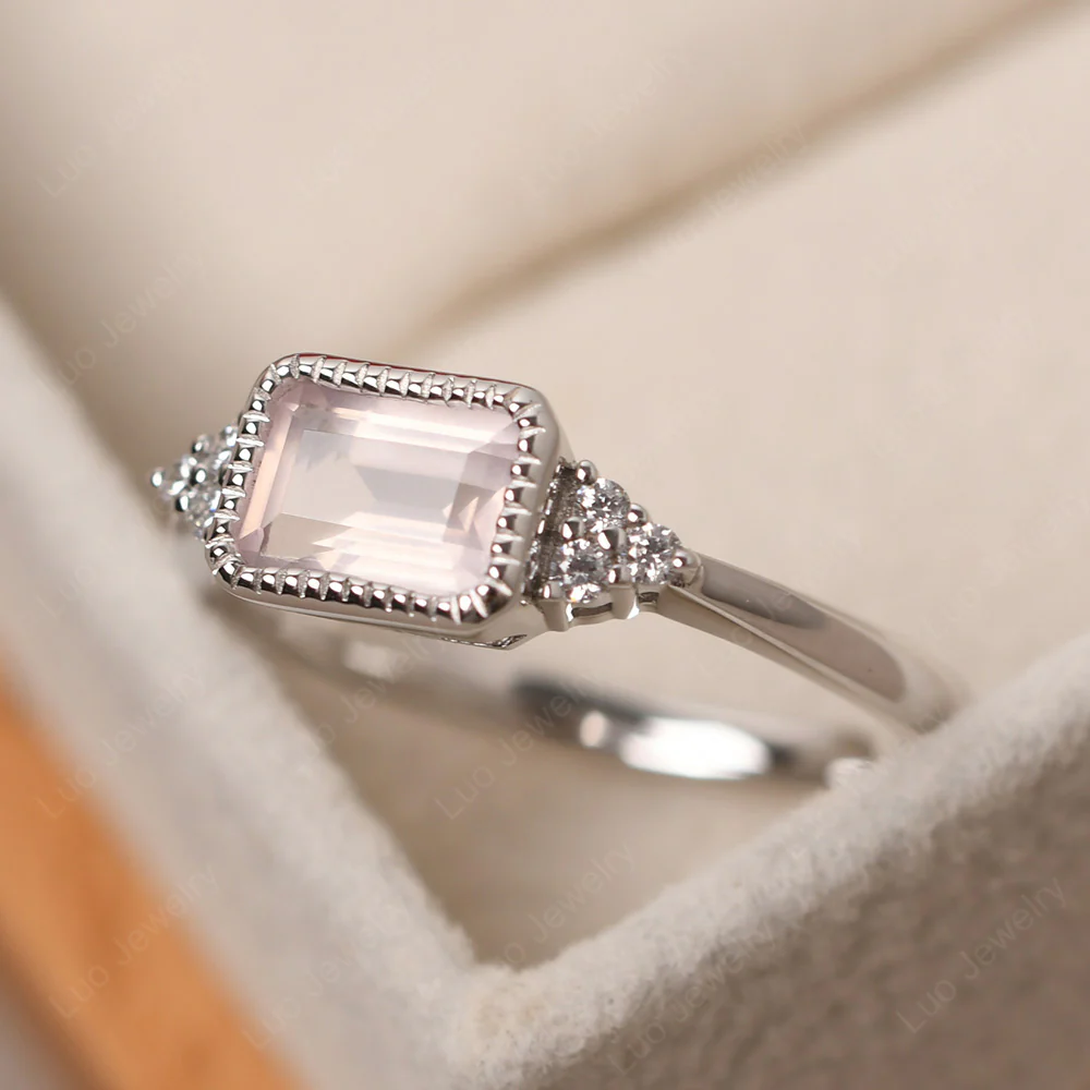 Classic Horizontal Bezel Set Rose Quartz Ring - Image 2