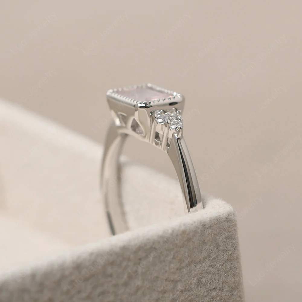 Classic Horizontal Bezel Set Rose Quartz Ring - Image 4