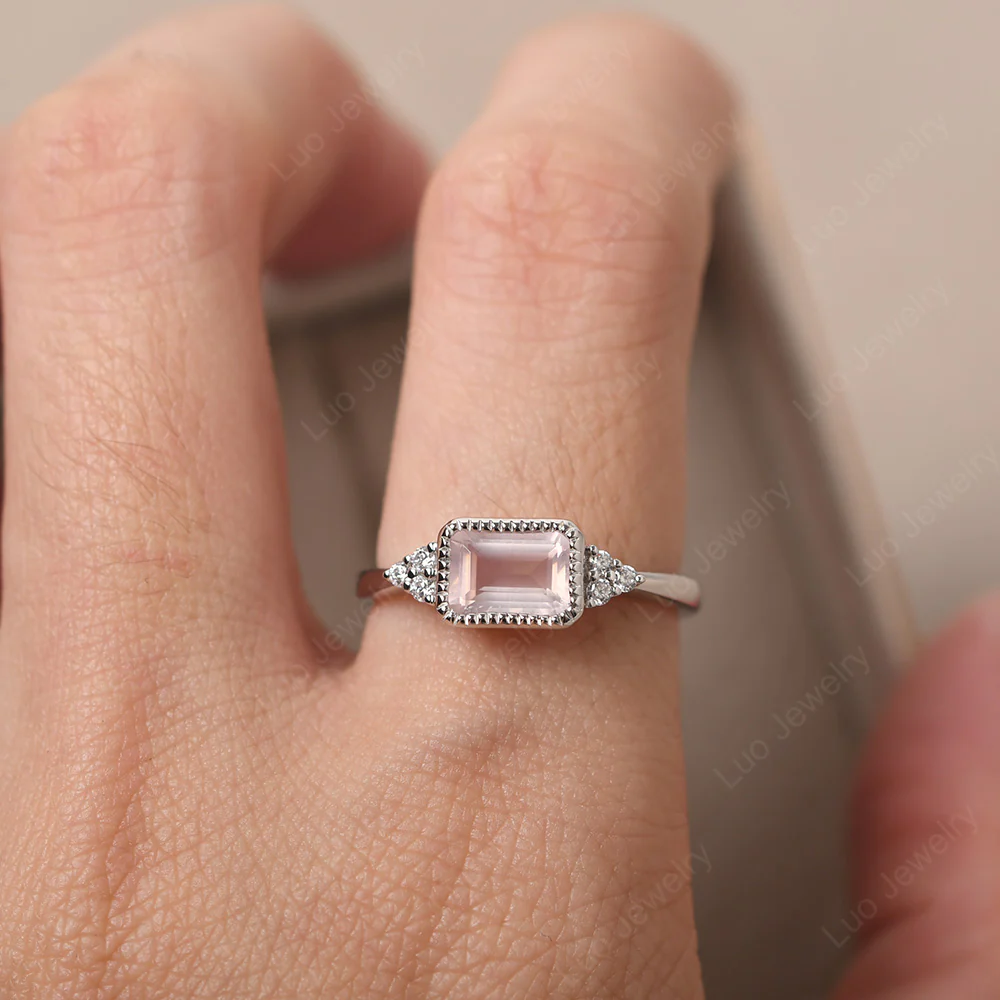 Classic Horizontal Bezel Set Rose Quartz Ring - Image 5