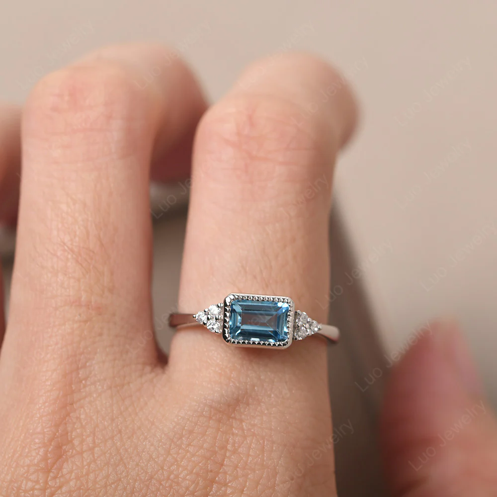 Classic Horizontal Bezel Set Swiss Blue Topaz Ring - Image 5