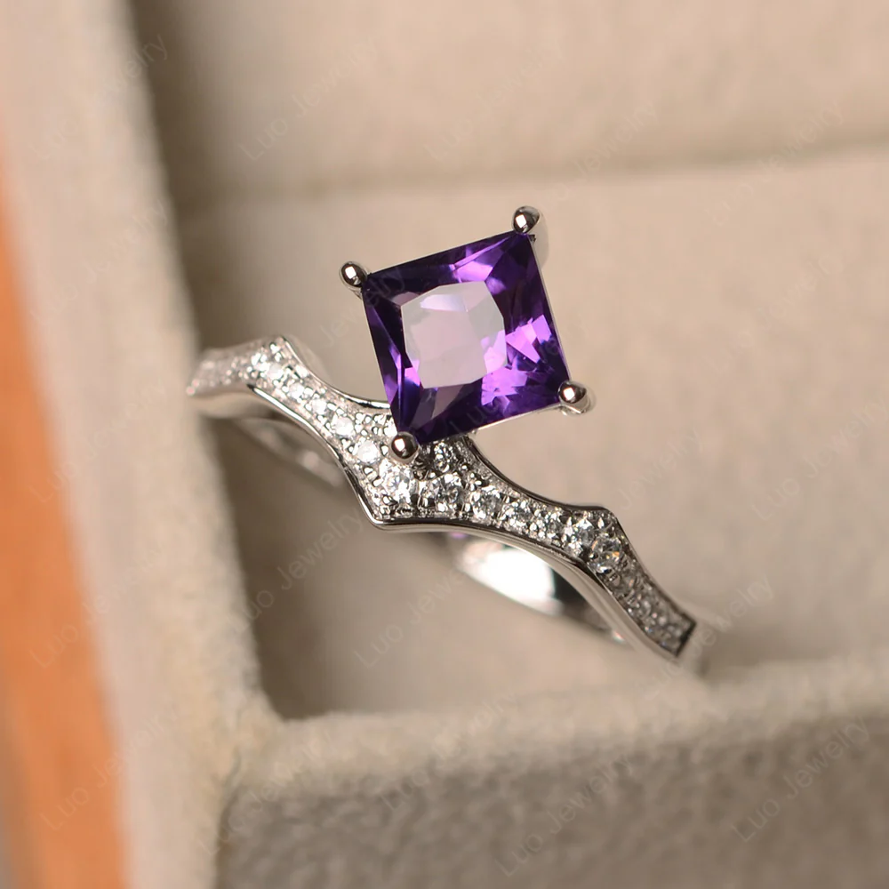 Vintage Kite Set Princess Cut Amethyst Ring