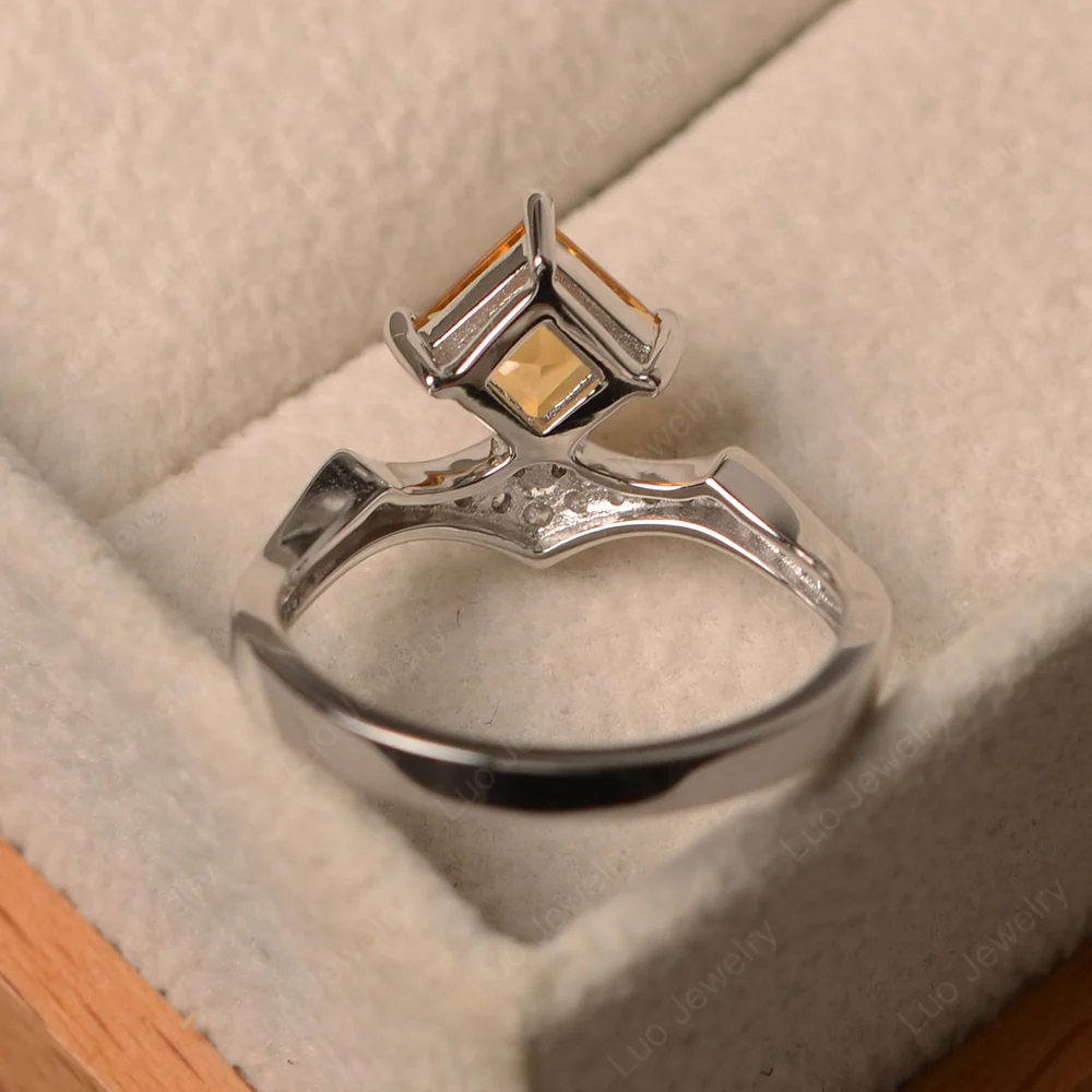 Vintage Kite Set Square Cut Citrine Ring - Image 3