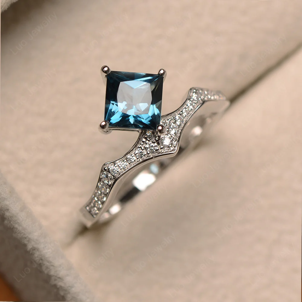 Vintage Kite Set Princess Cut London Blue Topaz Ring
