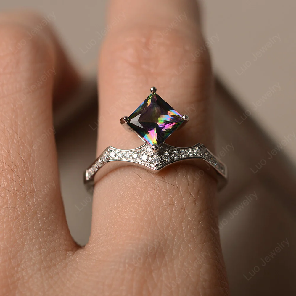 Vintage Kite Set Princess Cut Mystic Topaz Ring - Image 4