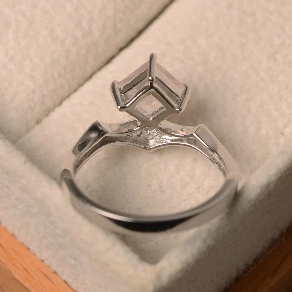 Vintage Kite Set Princess Cut Rose Quartz Ring - Image 3