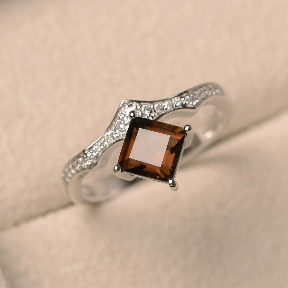Vintage Kite Set Square Cut Smoky Quartz Ring