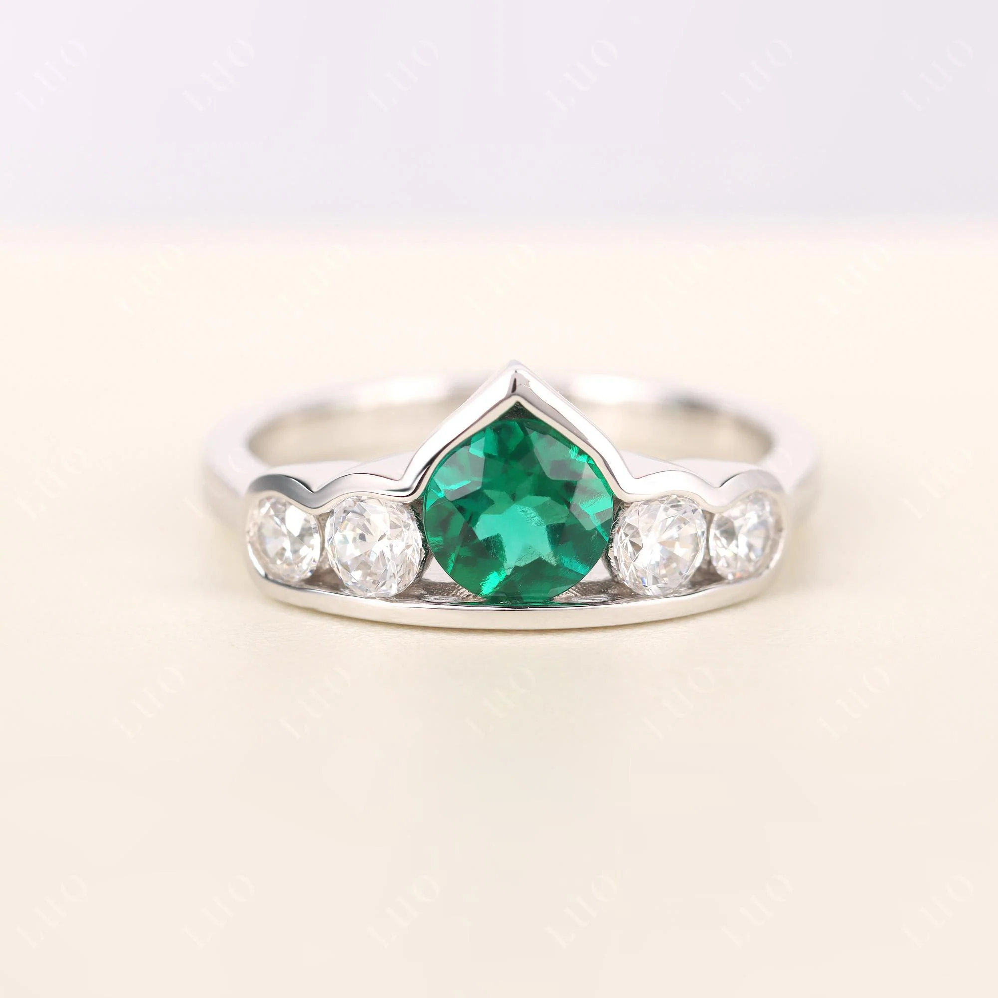 Emerald Five Stone Engagement Ring