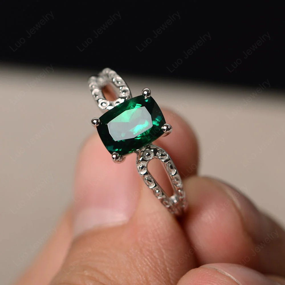 Emerald Rectangle Cushion Ring
