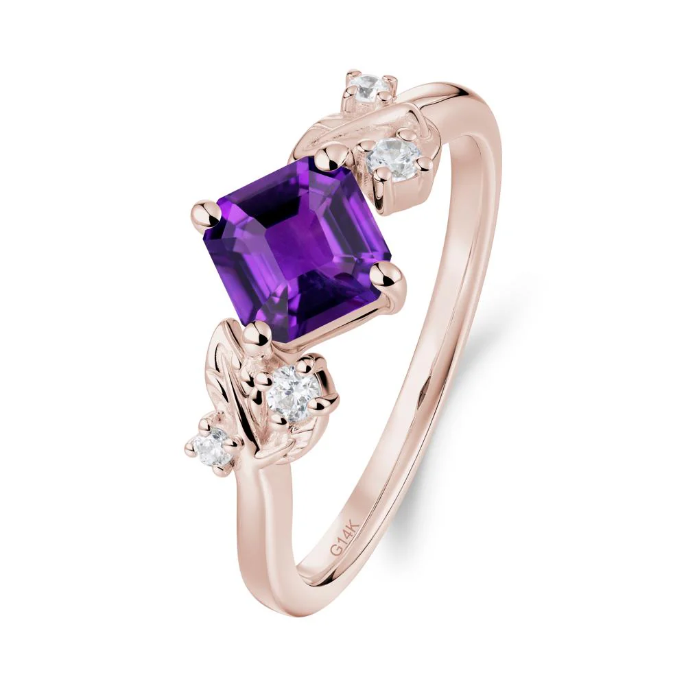 Vintage Leaf Amethyst Wedding Ring - Image 3