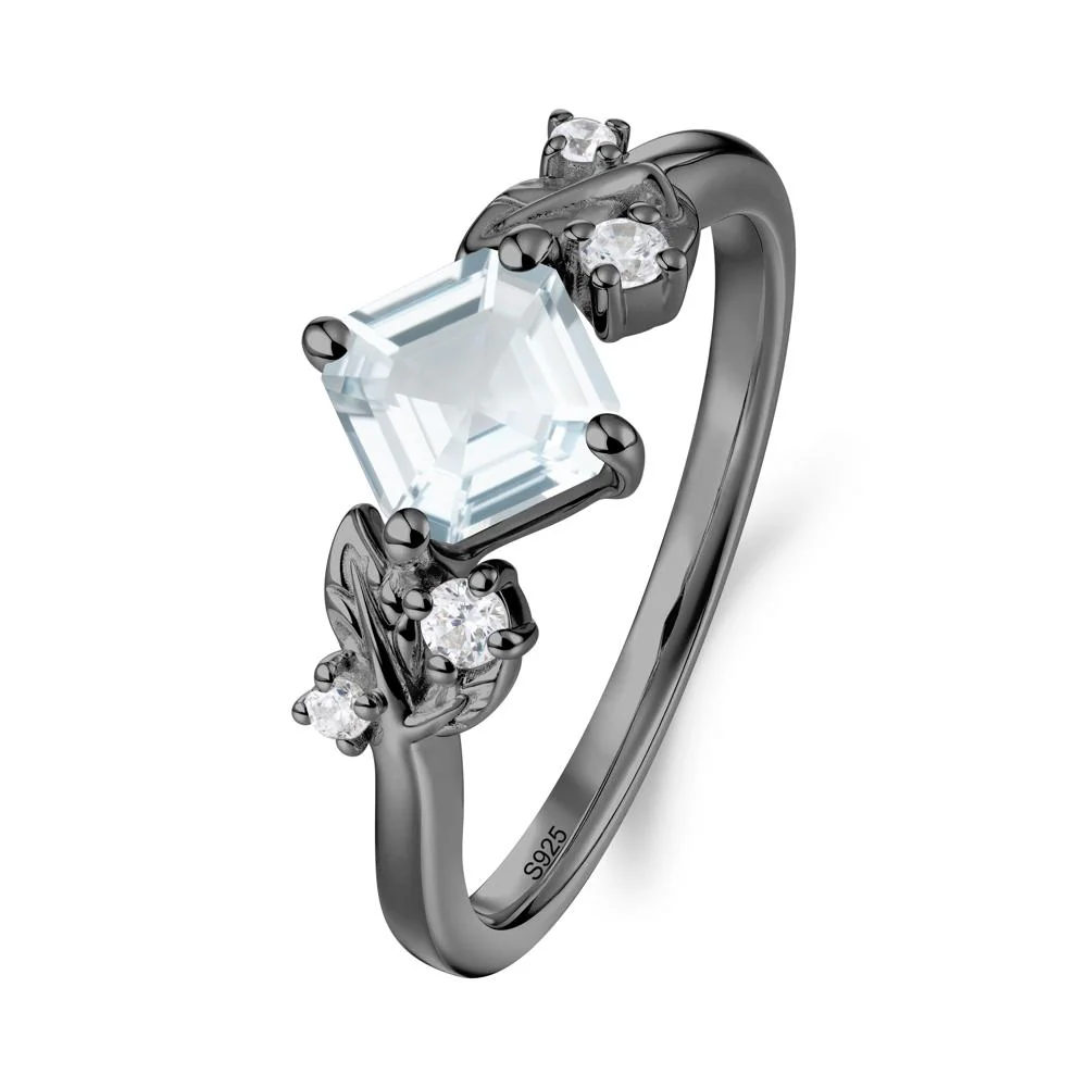 Vintage Leaf Aquamarine Wedding Ring