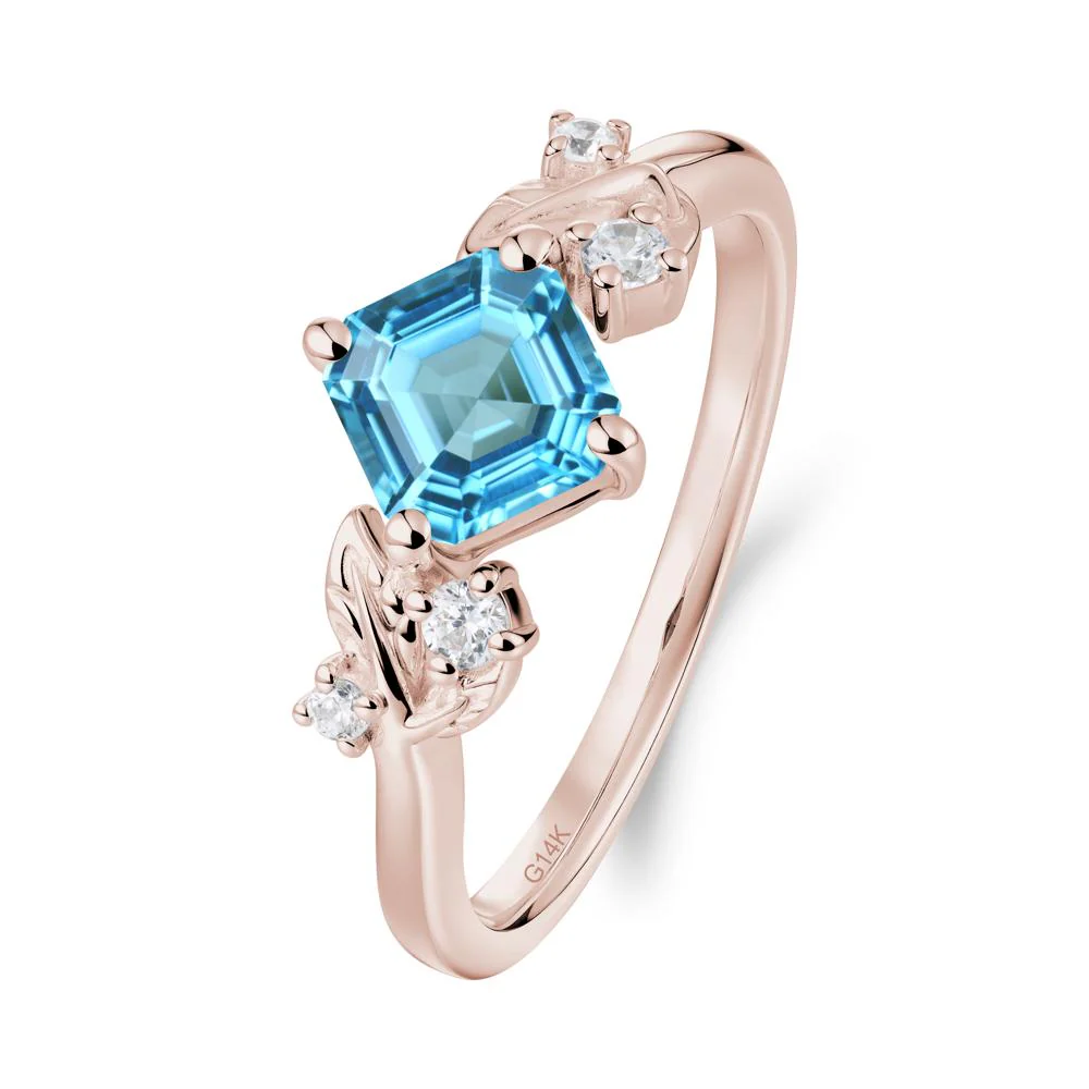 Vintage Leaf Swiss Blue Topaz Wedding Ring