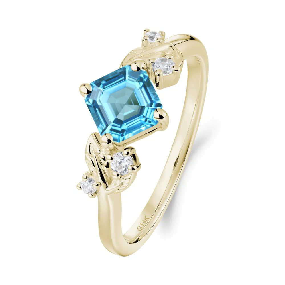 Vintage Leaf Swiss Blue Topaz Wedding Ring - Image 6