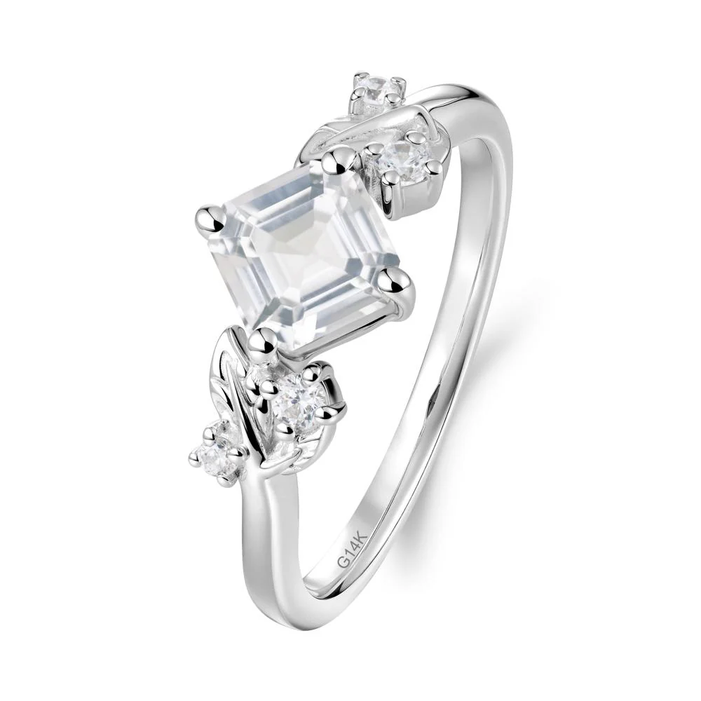 Vintage Leaf White Topaz Wedding Ring