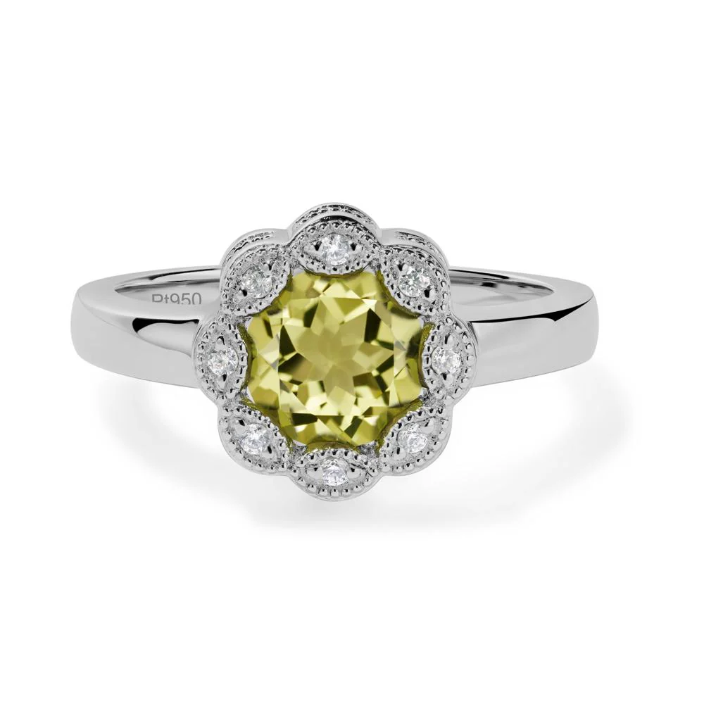 Vintage Lemon Quartz Halo Flower Ring - Image 2