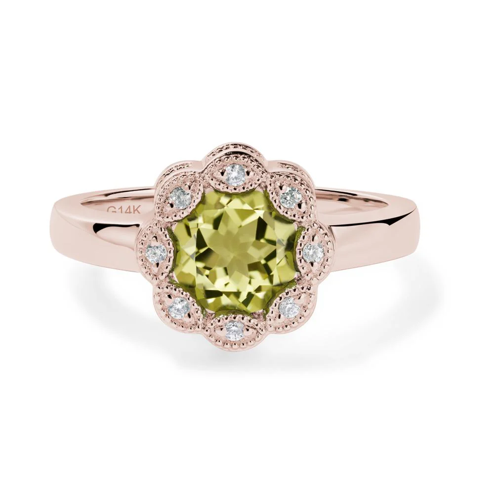 Vintage Lemon Quartz Halo Flower Ring - Image 5
