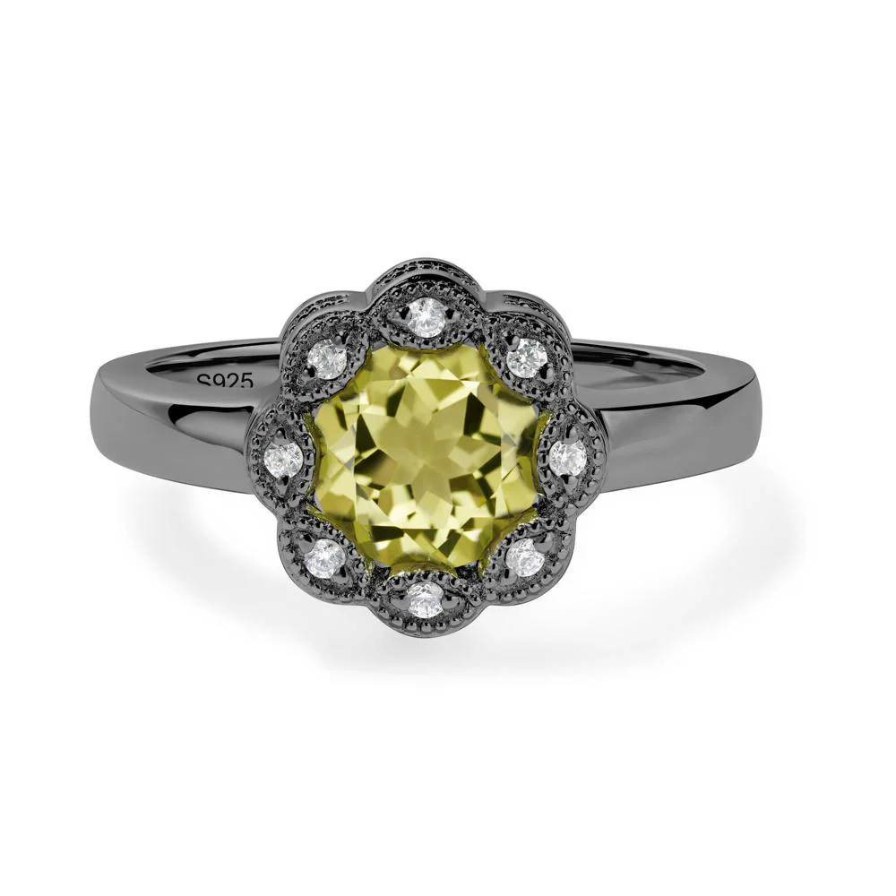 Vintage Lemon Quartz Halo Flower Ring - Image 7