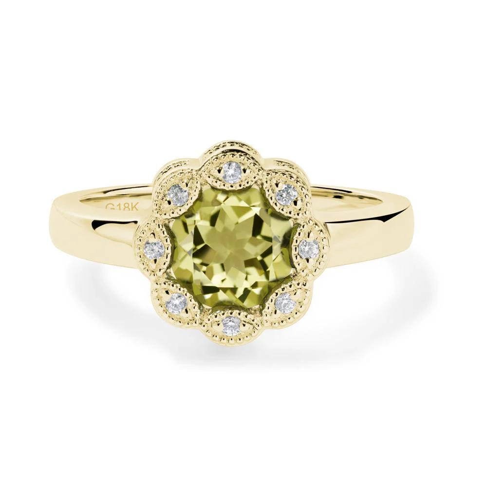 Vintage Lemon Quartz Halo Flower Ring - Image 8