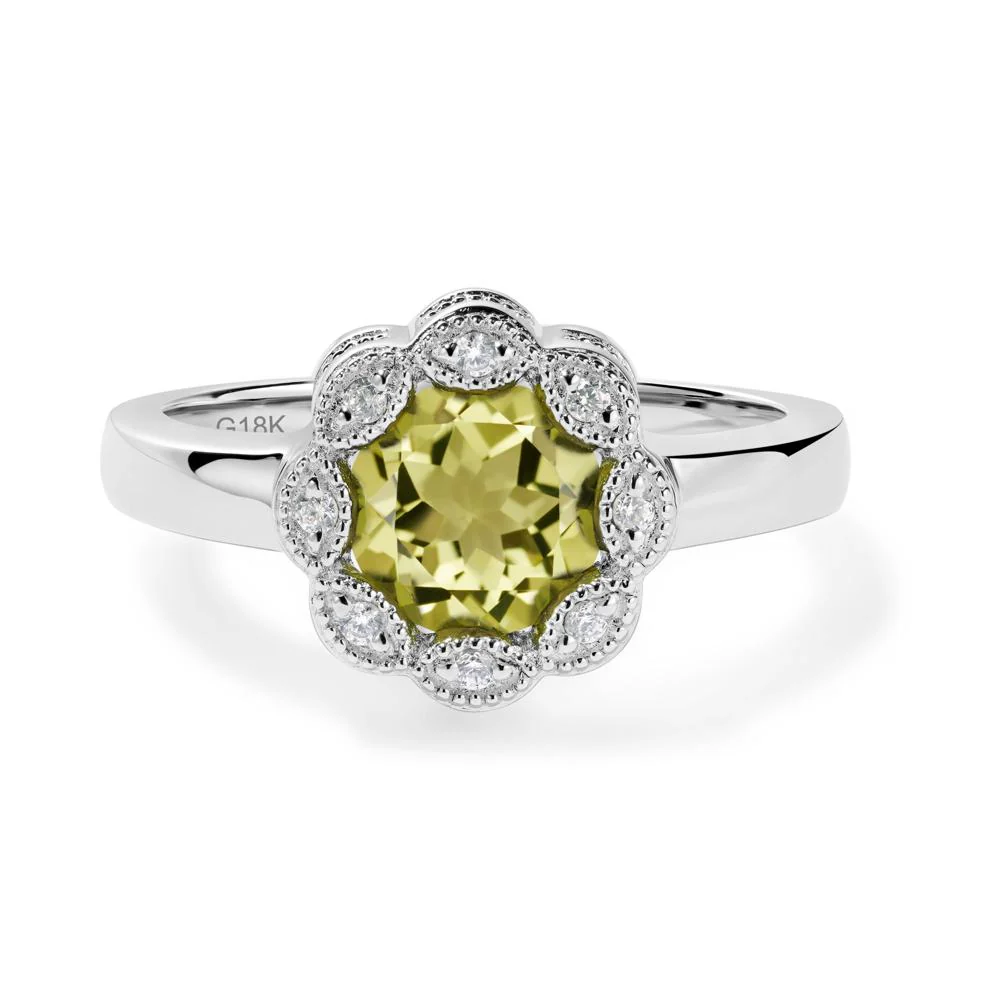 Vintage Lemon Quartz Halo Flower Ring - Image 9