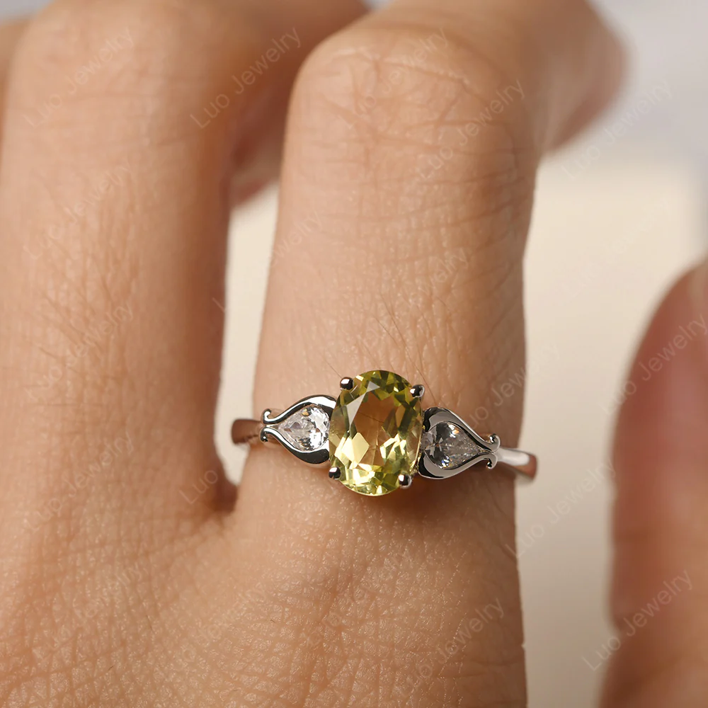 Lemon Quartz Engagement Ring with Pear Side Stones - Image 5