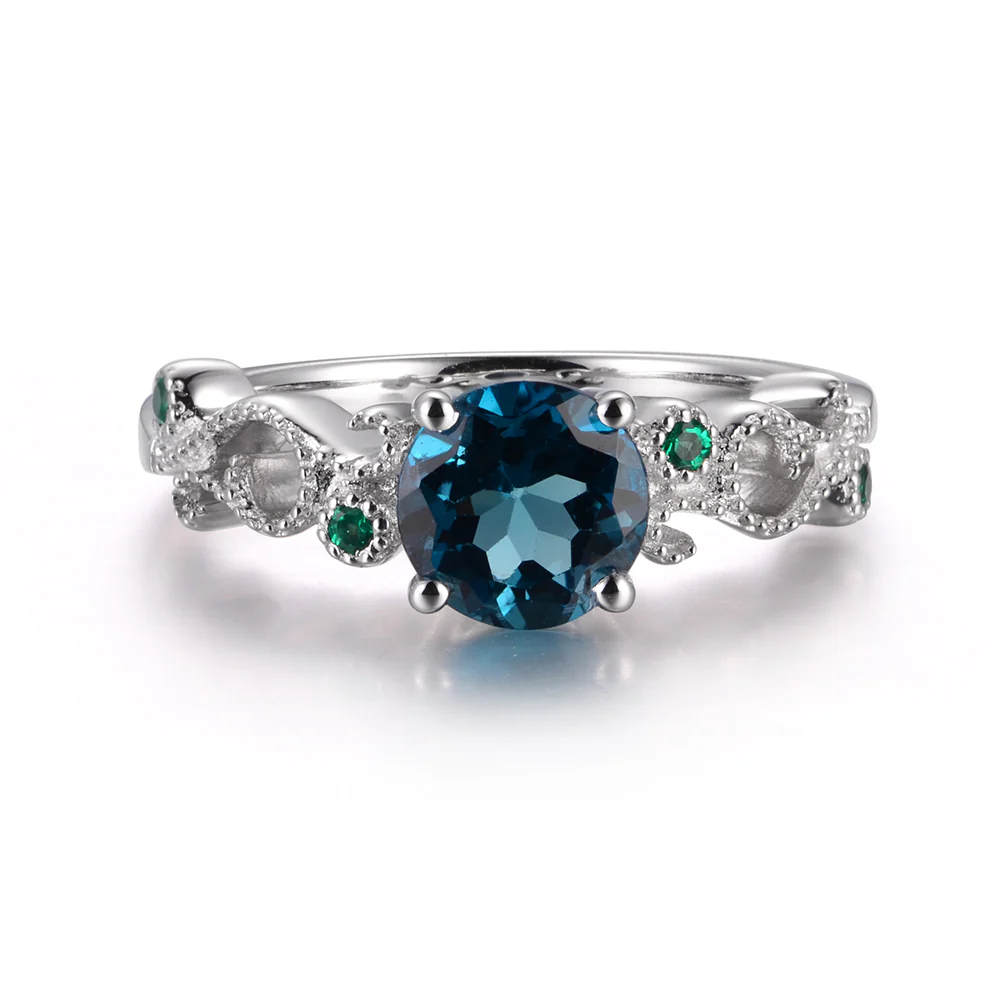 London Blue Topaz Art Deco Engagement Ring
