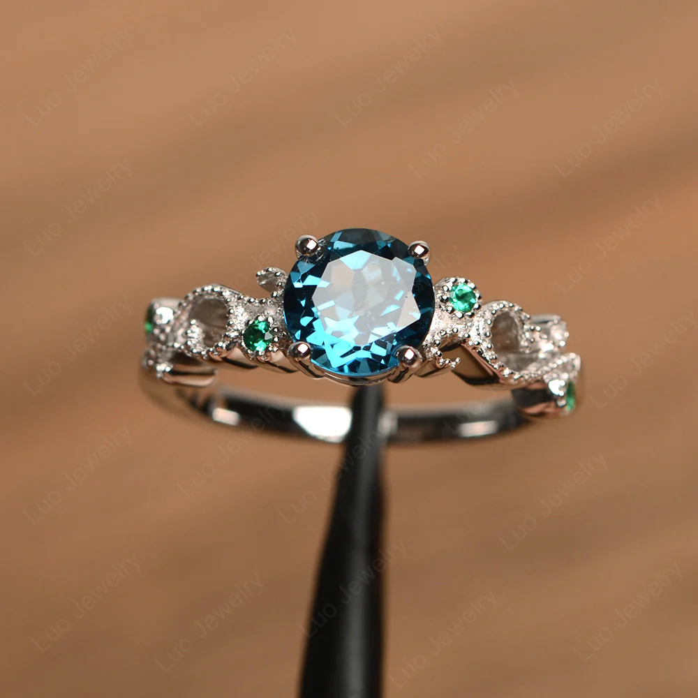 London Blue Topaz Art Deco Engagement Ring - Image 2