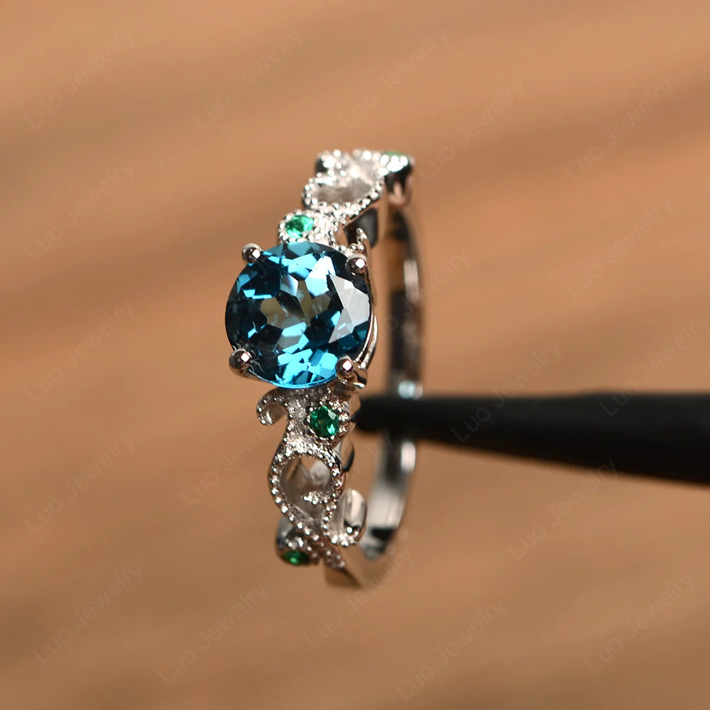 London Blue Topaz Art Deco Engagement Ring - Image 3