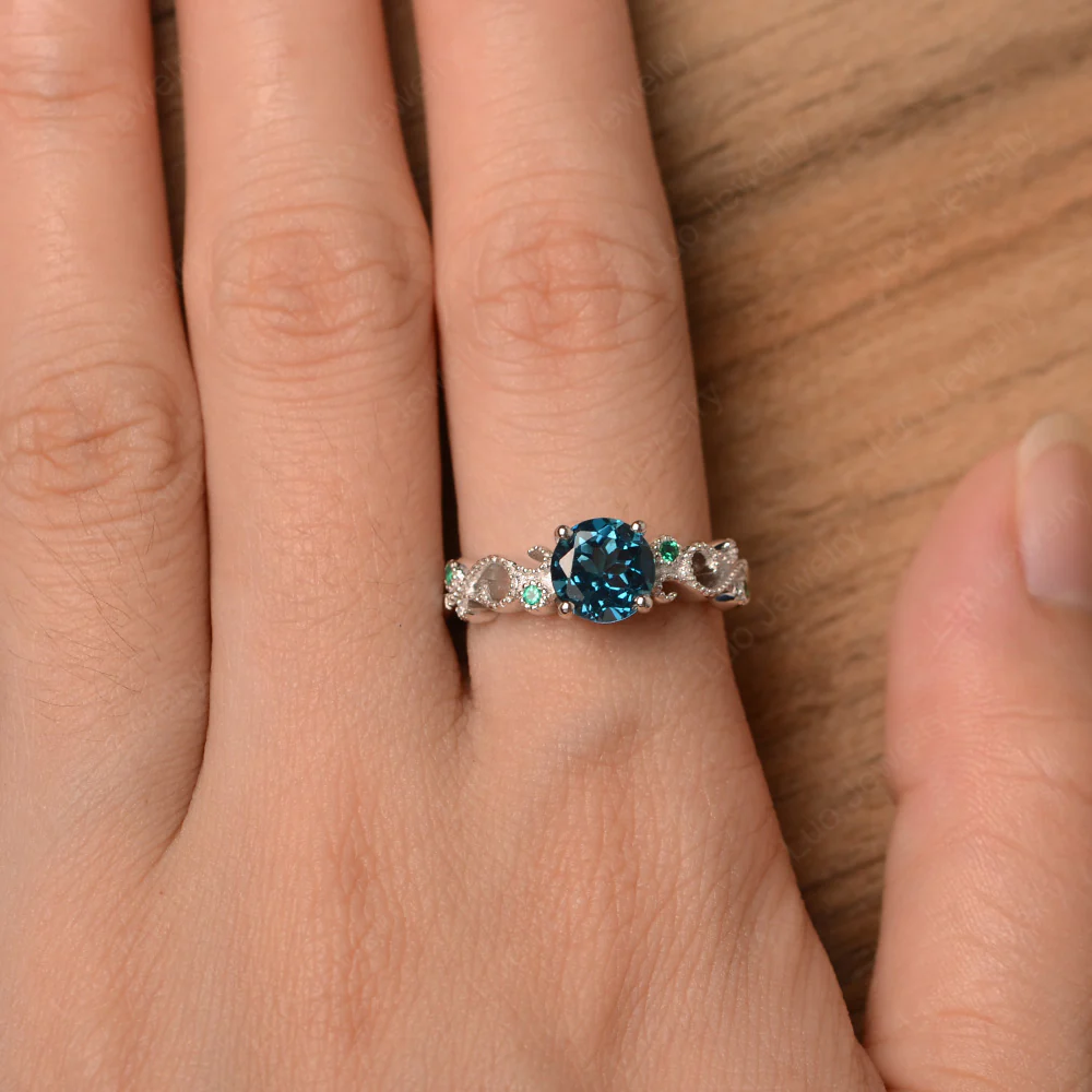 London Blue Topaz Art Deco Engagement Ring - Image 5