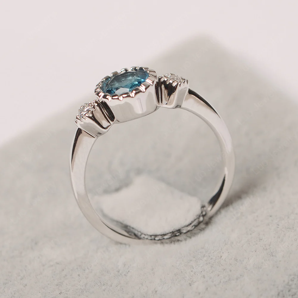 Vintage London Blue Topaz Ring Bezel Set Art Deco - Image 2