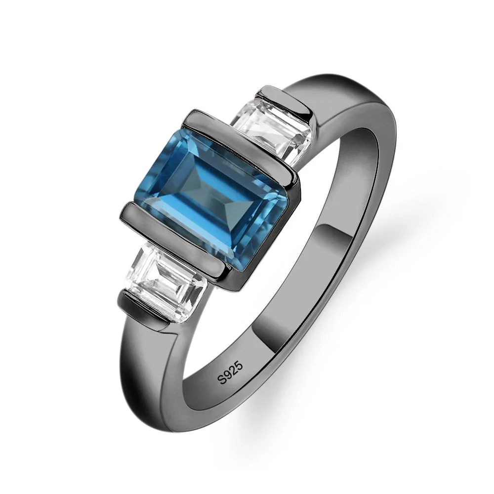 Vintage London Blue Topaz Bezel Emerald Cut Ring