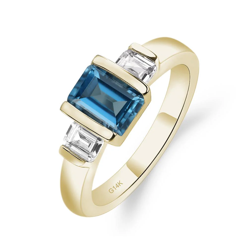 Vintage London Blue Topaz Bezel Emerald Cut Ring - Image 4