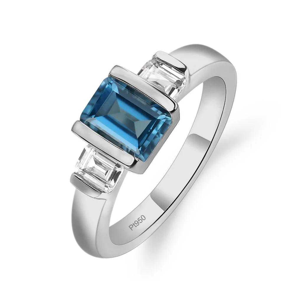 Vintage London Blue Topaz Bezel Emerald Cut Ring - Image 6