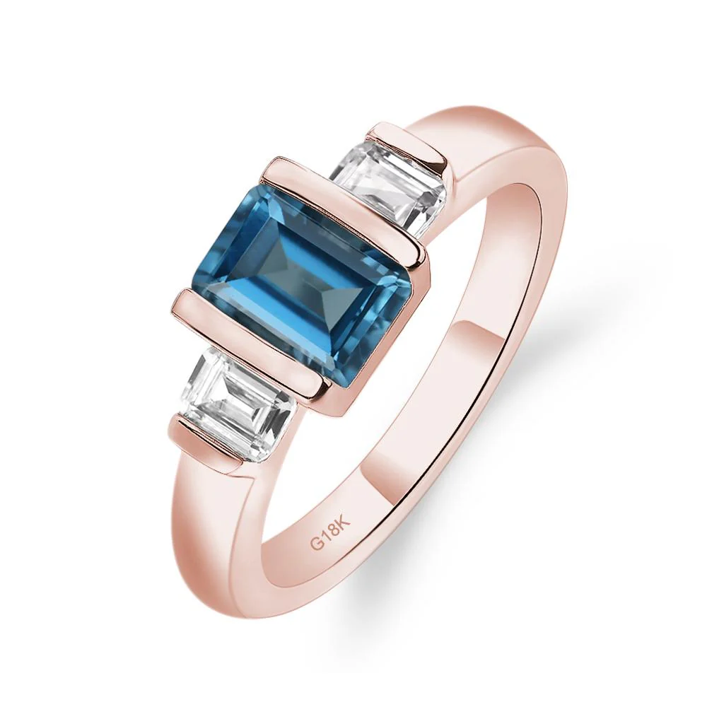 Vintage London Blue Topaz Bezel Emerald Cut Ring - Image 9
