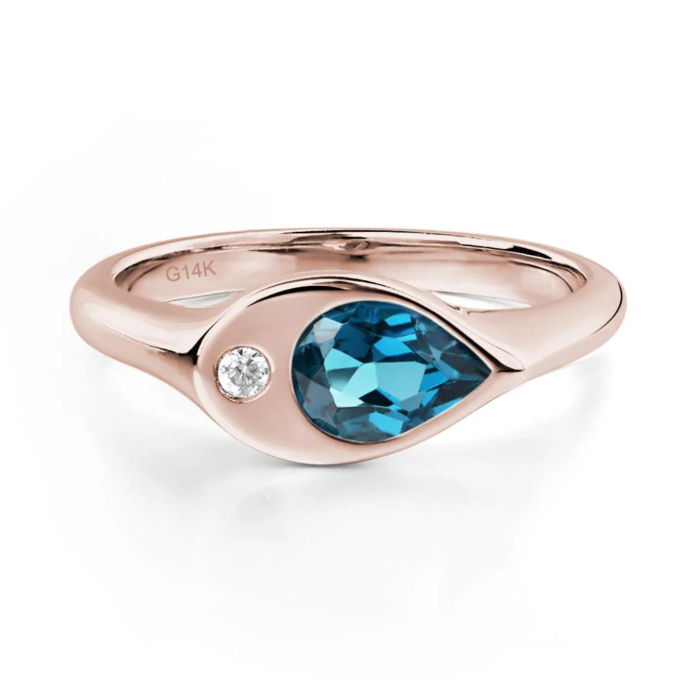London Blue Topaz East West Pear Engagement Ring