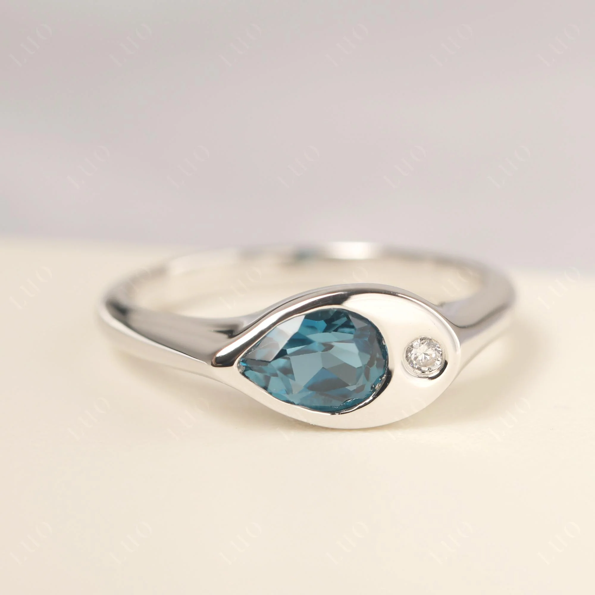 London Blue Topaz East West Pear Engagement Ring - Image 10
