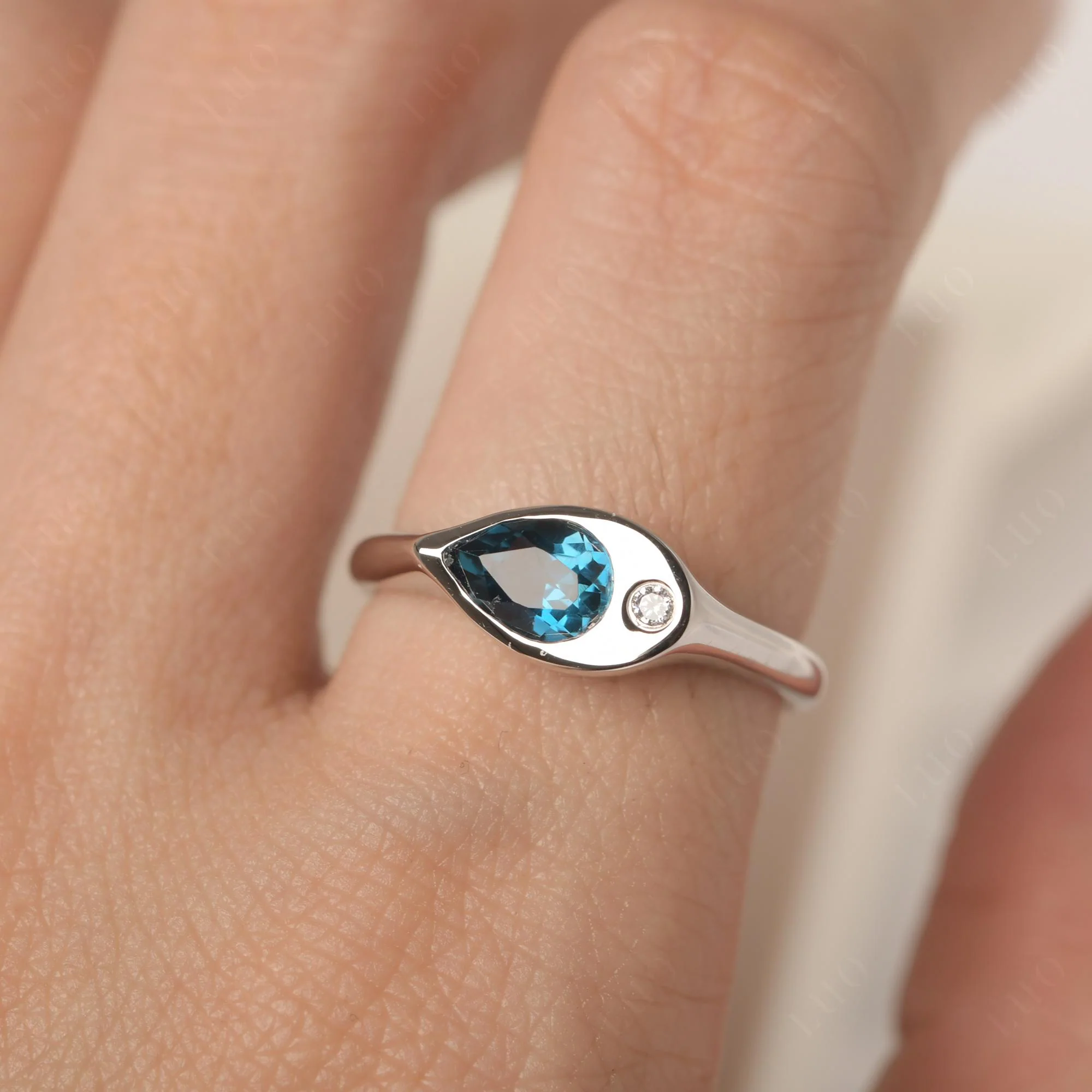 London Blue Topaz East West Pear Engagement Ring - Image 15