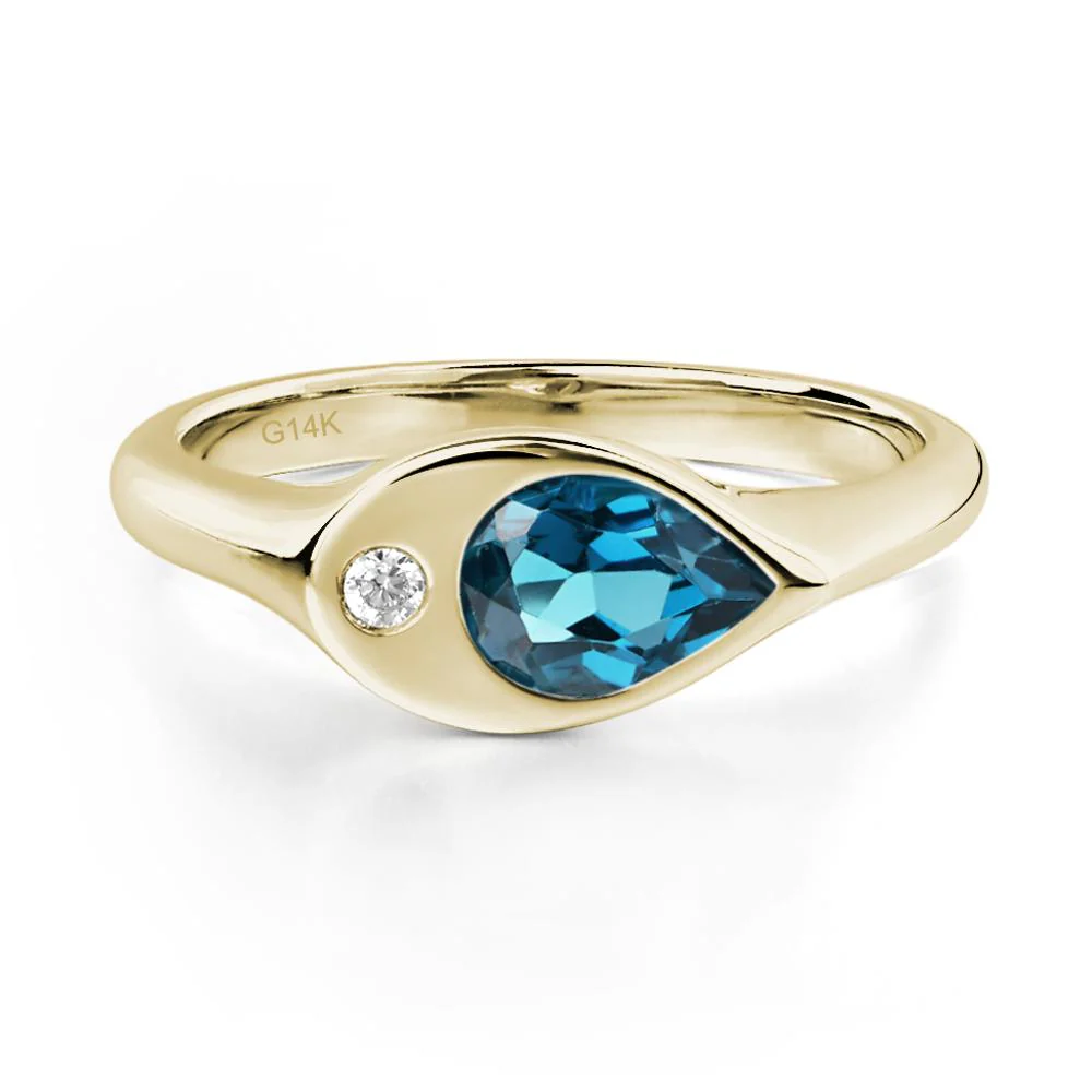 London Blue Topaz East West Pear Engagement Ring - Image 5