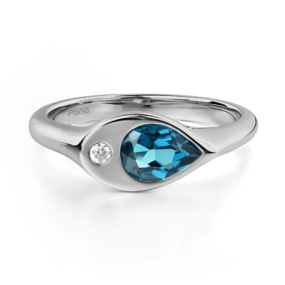 London Blue Topaz East West Pear Engagement Ring - Image 6