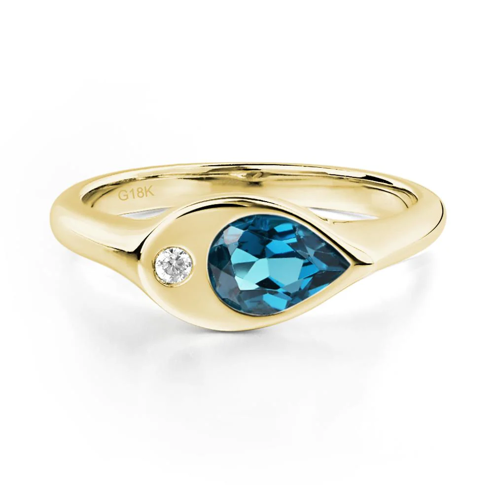 London Blue Topaz East West Pear Engagement Ring - Image 8