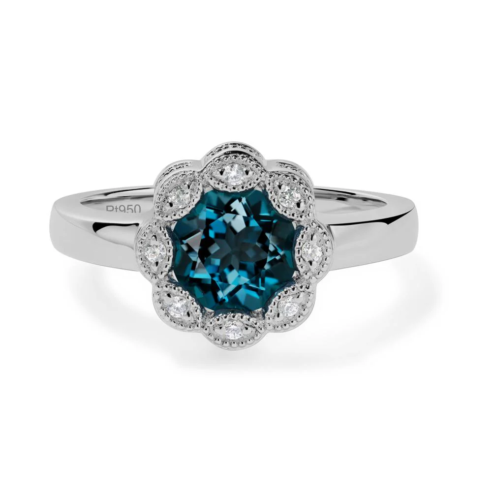 Vintage London Blue Topaz Ring Halo Flower Ring - Image 6