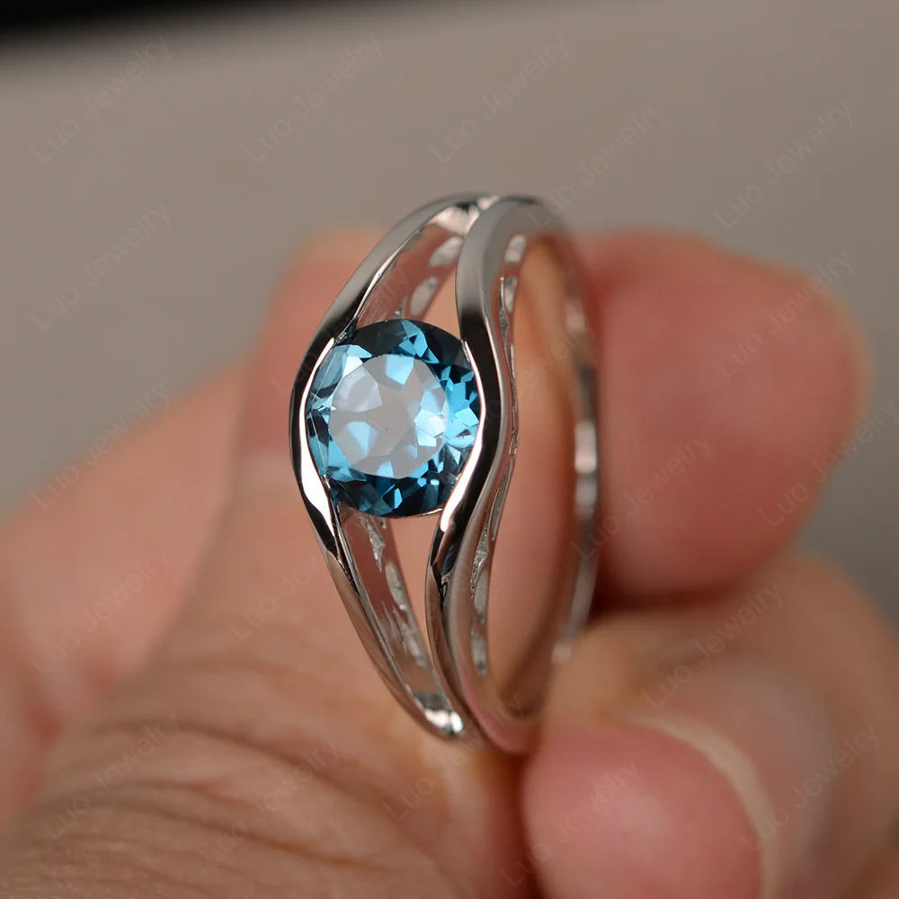 Round London Blue Topaz Solitaire Tension Ring - Image 2