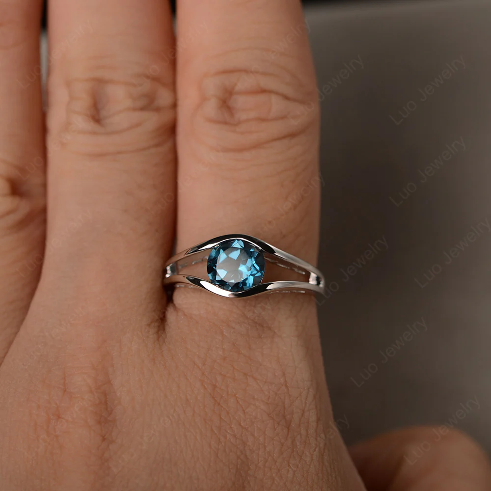 Round London Blue Topaz Solitaire Tension Ring - Image 4