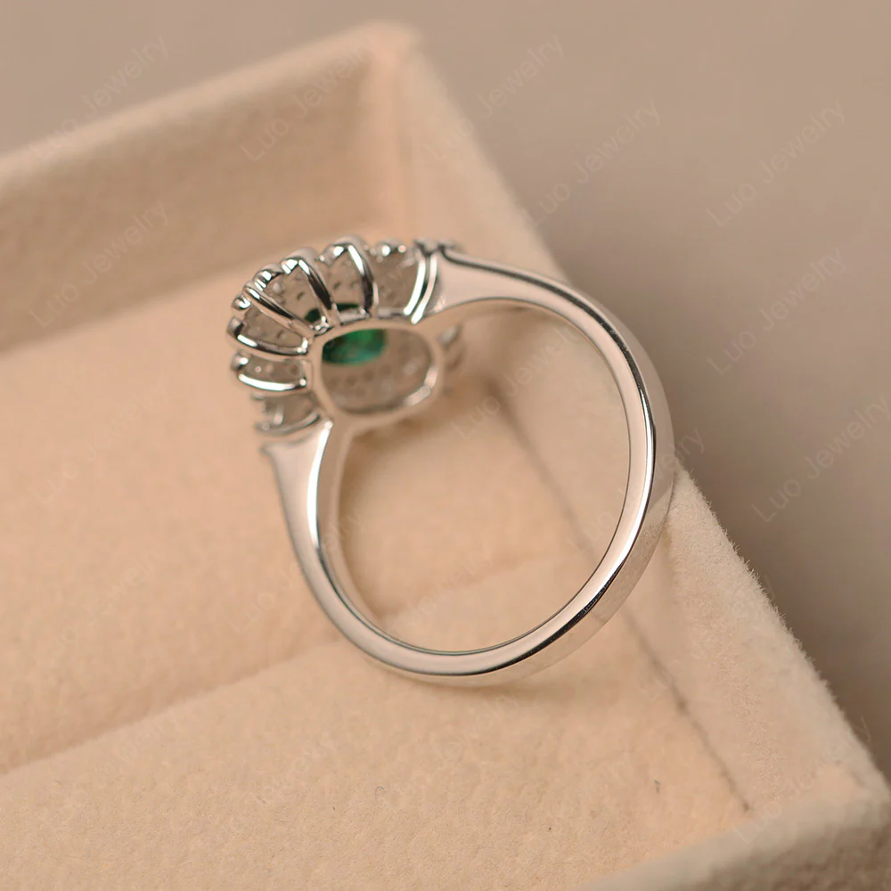 Vintage Marquise Cut Emerald Halo Ring - Image 4