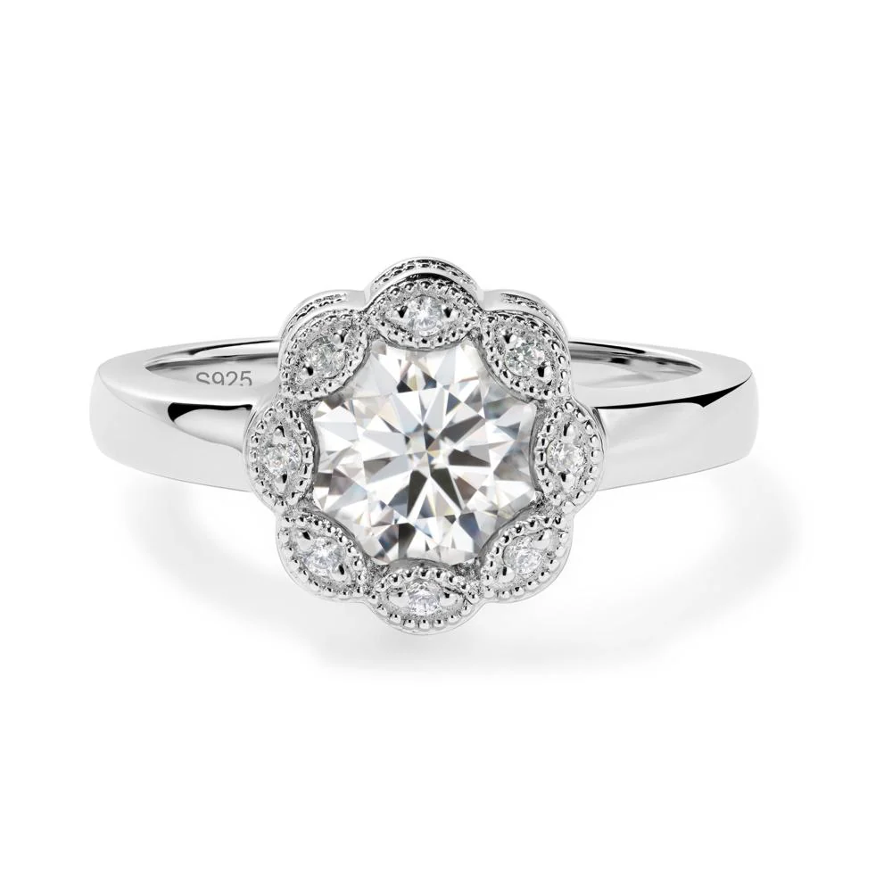 Vintage Moissanite Halo Flower Ring - Image 3