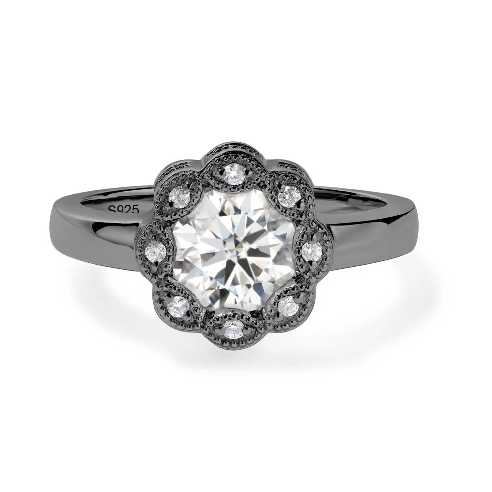 Vintage Moissanite Halo Flower Ring - Image 4